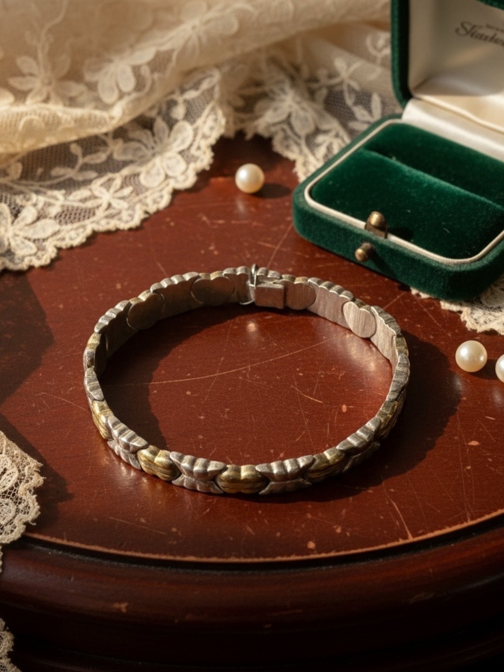 Two-Tone Silver and Gold Link Bracelet - Women's Jewelry stamped sterling​​